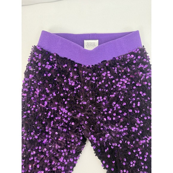 Purple Sequin Mermaid Pull On Bell Bottom Pants Toddler Girls L 4T‎ Unbranded - Picture 4 of 8